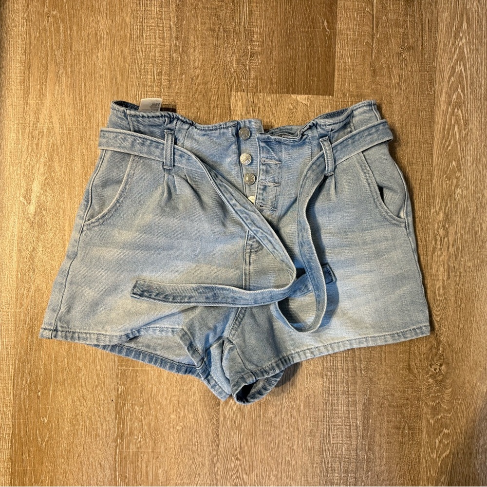 Denim High-Waisted Belted Shorts